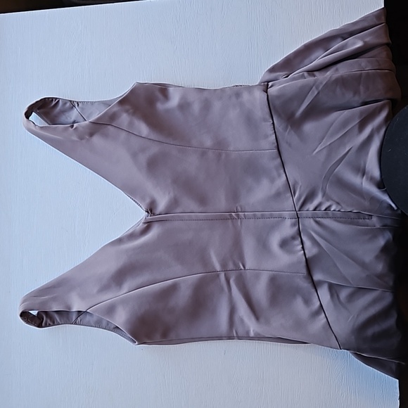 David's Bridal Tank Georgette Cascade Bridesmaid Dress w/ Slit Portobello 4 NWT - Picture 8 of 8